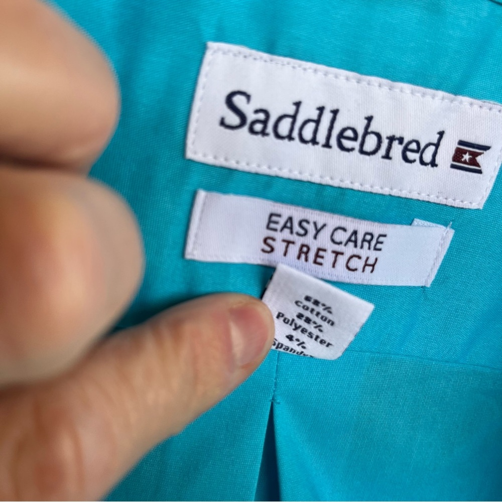 Men’s turquoise blue Saddlebred, long sleeve dress shirt, size 2 XL - Picture 3 of 8